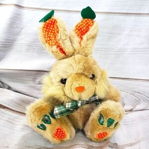 Vintage Stichler Tan Bunny Rabbit Plush Stuffed Toy Carrot Feet Ears 6 Inch